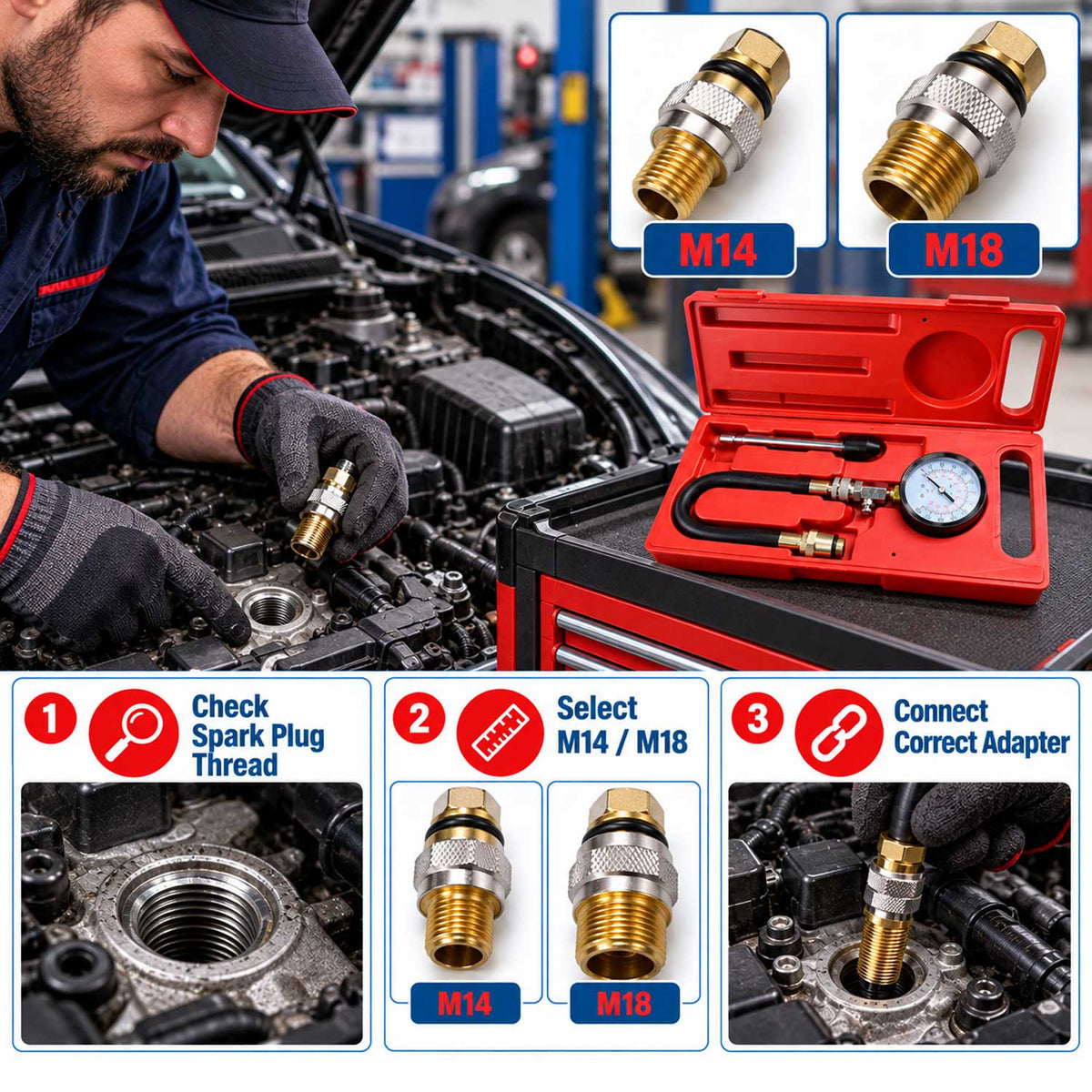 BenzINNYomásmérő készlet GEBO TOOLS
