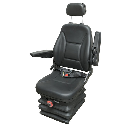 Univerzális állítható ülés magasság és súly szerint (40–120 kg), kartámasszal és 50–90°-ban dönthető háttámlával traktorhoz, mezőgazdasági, ipari gépekhez, targoncához