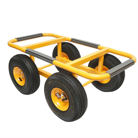 NÉGYKEREKŰ FÉM SZÁLLÍTÓKOCSI PNEUMATIKUS KEREKEKKEL, 750×380 MM, 250 MM ÁTMÉRŐJŰ KEREKEKKEL