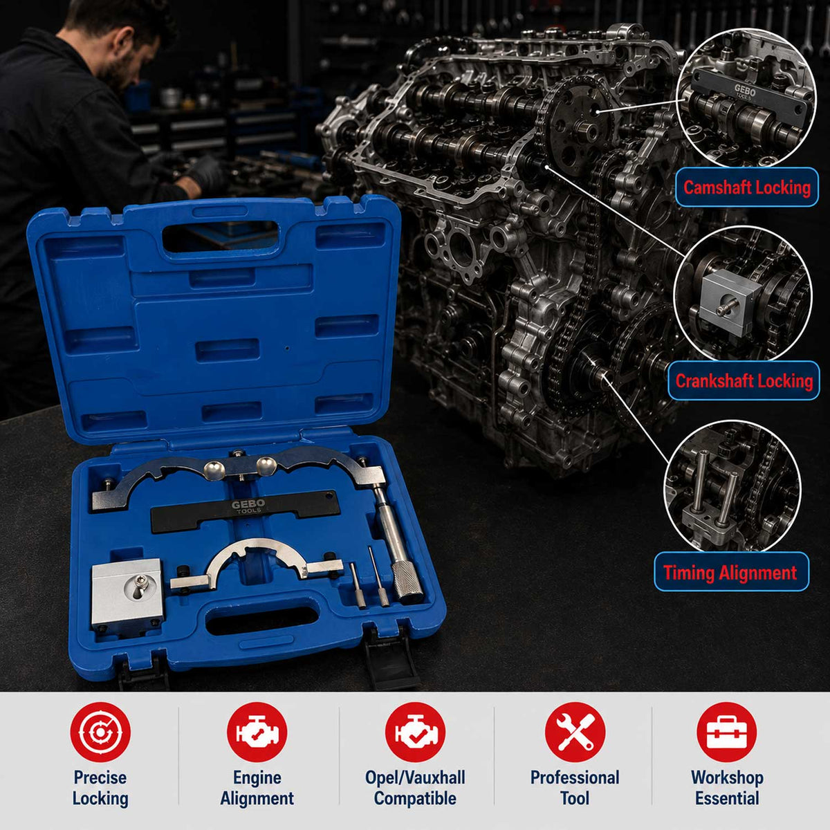 Vezérlés rögzítő készlet OPEL VAUXHALL 1.0 1.2 1.4 GEBO TOOLS