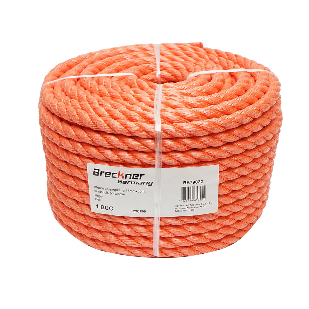 Pp sodrott kötél 16mmx25m, narancssárga BRECKNER GERMANY