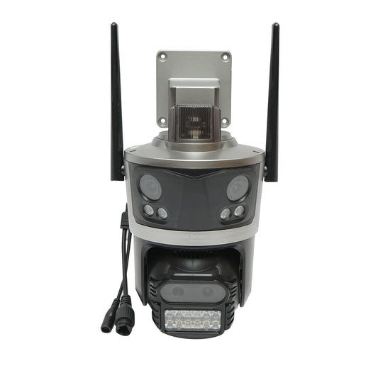 Felügyeleti kamera, 4 lencsével, 3 db 12 MP objektív, dupla CPU vezérlés, P2P WIFI 2.4GHz, PTZ, mozgásérzékelő, színes éjjellátás, AI emberi jelenlét felismerés, iCSee alkalmazás