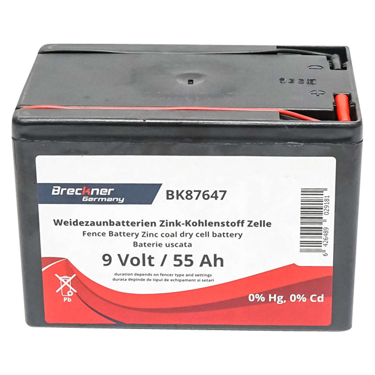 Száraz akkumulátor (nem újratölthető), 9 V, 55 Ah, elektromos kerítéshez, Breckner Germany