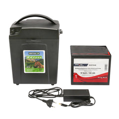 Impulzusgenerátor elektromos kerítéshez, 12 V, 0,7 Joule, 10 km hatótáv, 9 V / 90 Ah száraz akkumulátorral, Breckner Germany