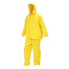 ESŐÁLLÓ MUNKARUHA, L MÉRET, KAPUCNIS KABÁTTAL ÉS KERTÉSZNADRÁGGAL, POLIÉSZTER ÉS PVC, SÁRGA, BRECKNER GERMANY