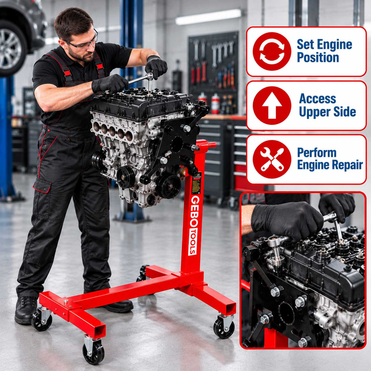 Motortartó állvány forgatható 450 kg GEBO TOOLS
