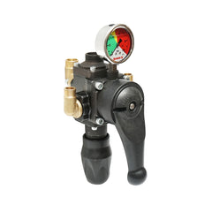 Permetező szakaszoló, 3 szelepes, beépített glicerin manométerrel, fémházas