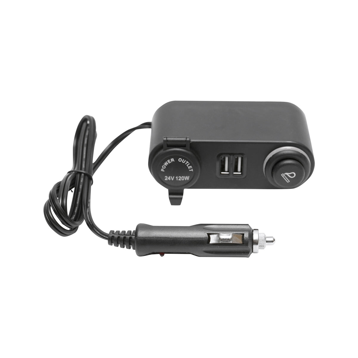 Autós szivargyújtó hosszabbító, 24V aljzattal, szivargyújtóval és 2xUSB kimenettel
