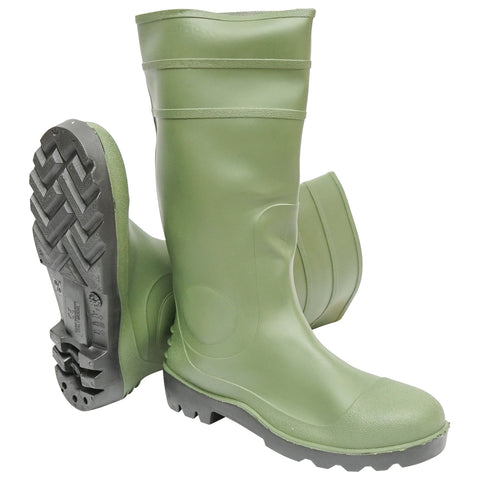 Munkavédelmi csizma, zöld PVC, acél lábujjvédelemmel, 44-es méret, 005GB