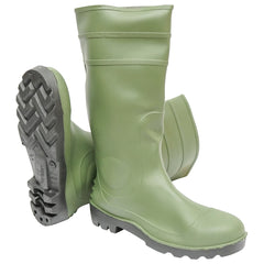 Munkavédelmi csizma, zöld PVC, acél lábujjvédelemmel, 44-es méret, 005GB