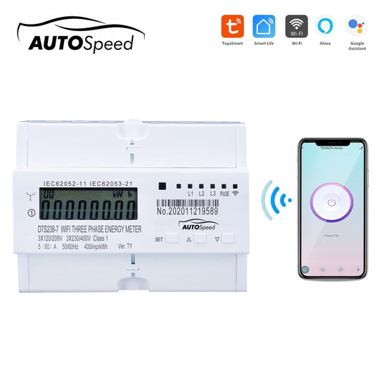 Okos villanyóra 3-fázisú 380V, 80A, DTS238-7 WIFI kompatibilis a Tuya, Smart Life, intelligens energia- és teljesítménymérővel Autospeed