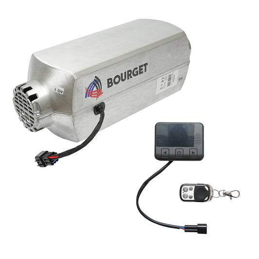 Állóhelyzeti fűtés, gazdaságos sirocou 12–24V, 5KW, LCD kijelzővel és távirányítóval, Bourget, aluminium