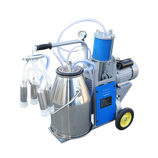 Tehénfejő gép, 1 állásos, 550 W, 25 literes rozsdamentes acél tartállyal, fejőegység 4 fejőpohárral, vákuumnyomás 45–50 kPa, pulzálás 60–80 ciklus/perc