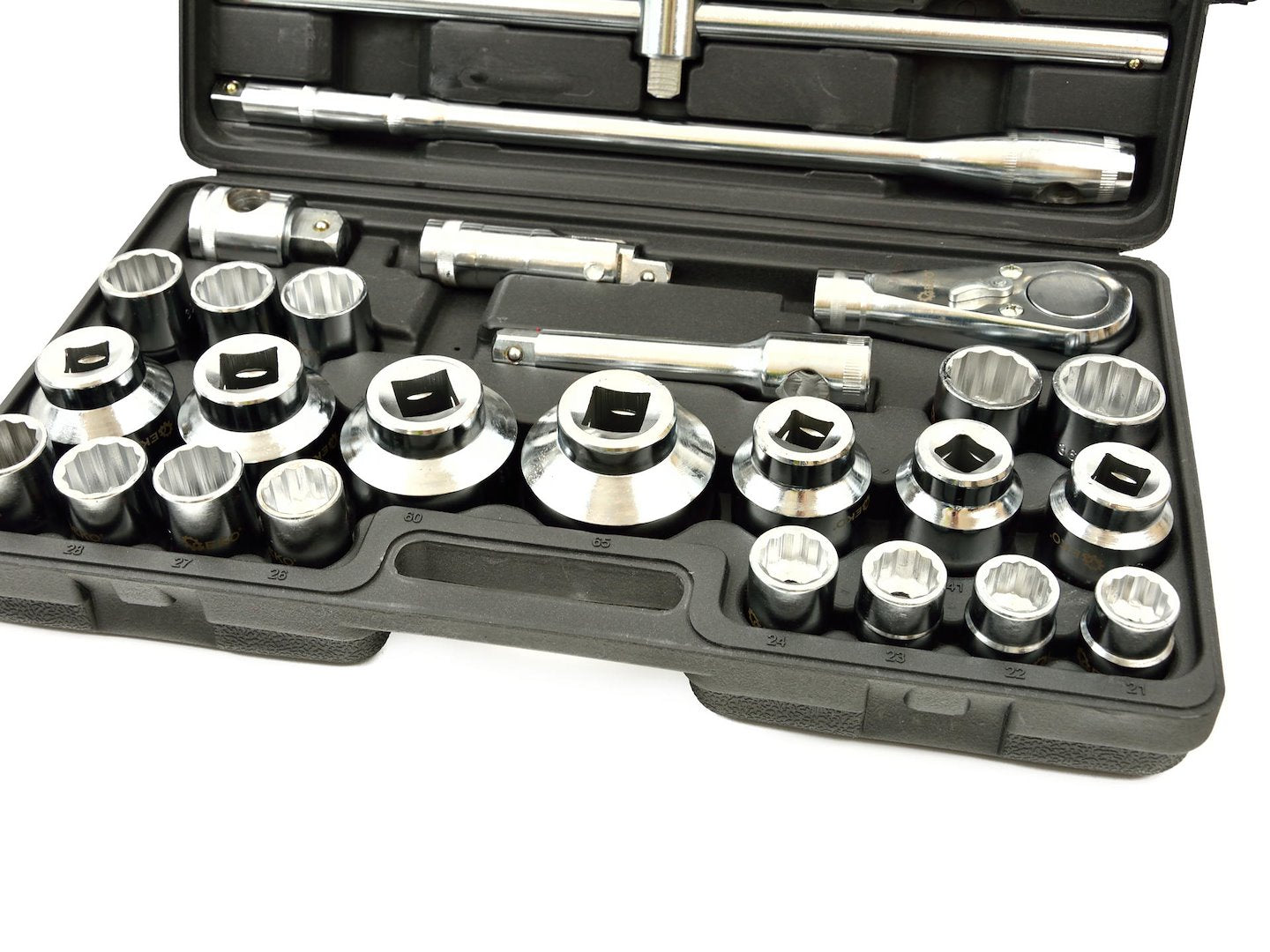 TIZENKÉTSZÖGŰ DUGÓKULCS KÉSZLET RACSNIVAL 3/4" 1" 21-65 MM 26 DB GEKO