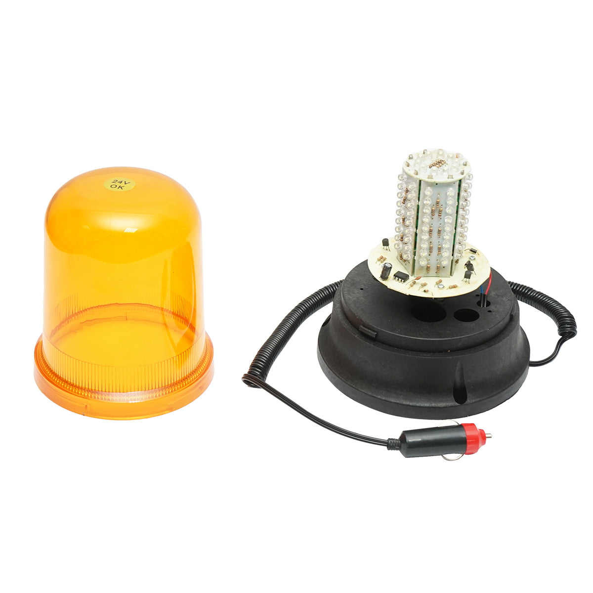 LED villogó, 24V, mágneses talppal, szivargyújtós csatlakozóval
