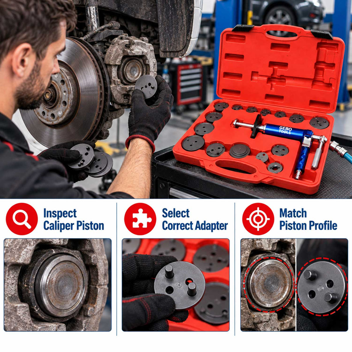 Fékmunkahenger visszanyomó készlet 16 db GEBO TOOLS
