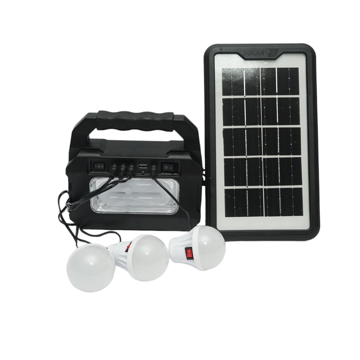 Hordozható LED világítási készlet 3 izzóval/projektorral, napelemmel és 3.7V, 4500 mAh akkumulátorral, horgászathoz, kempingezéshez, GD-8080