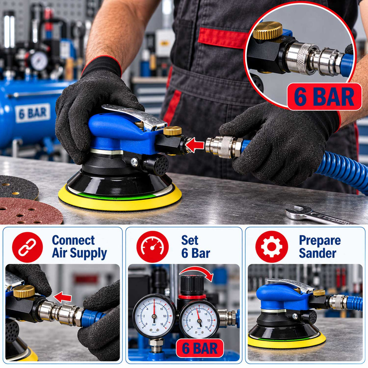 Pneumatikus excentrikus csiszoló - 150 mm 1 típus GEBO TOOLS