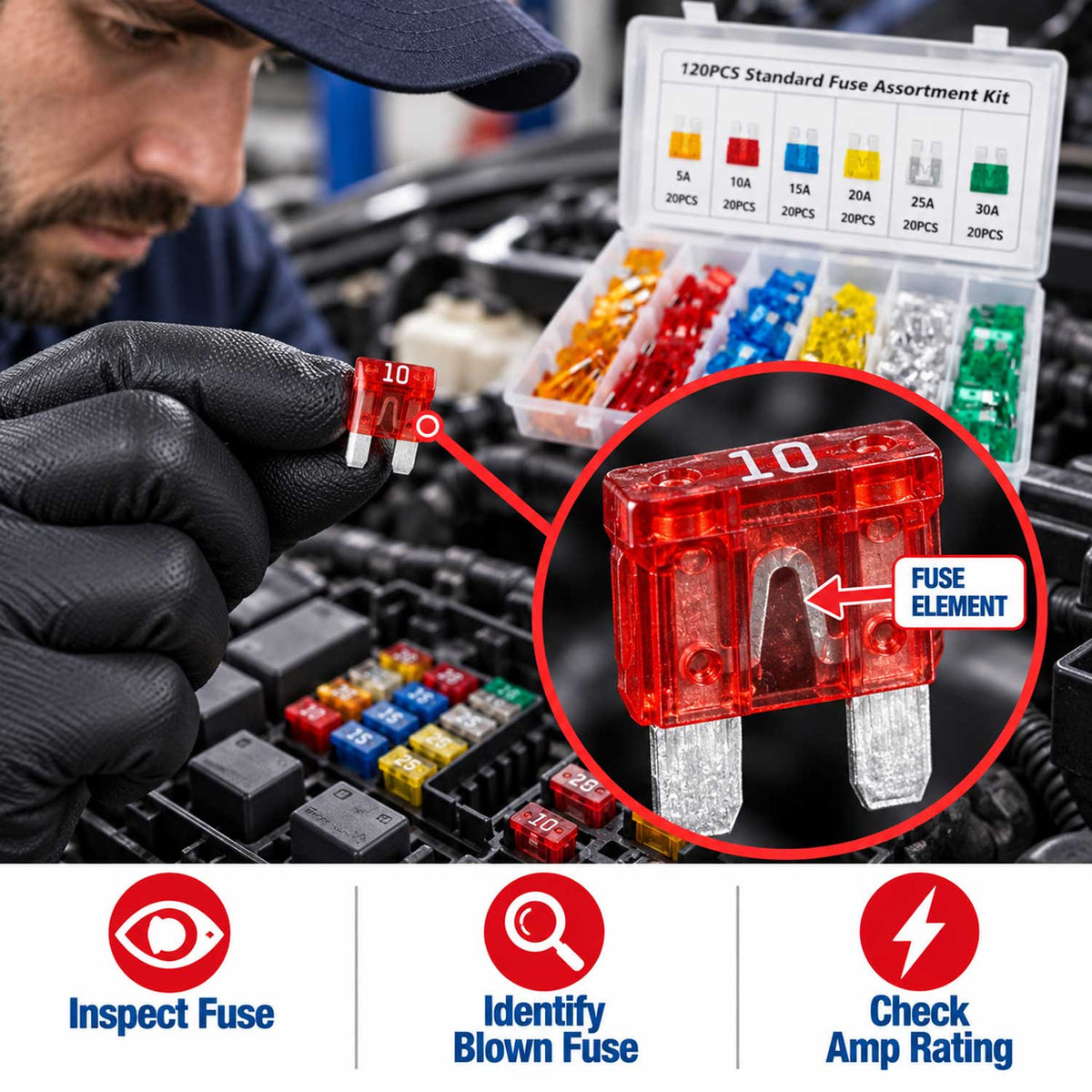 Biztosíték készlet autókhoz 5-30 amp 120 darab GEBO TOOLS