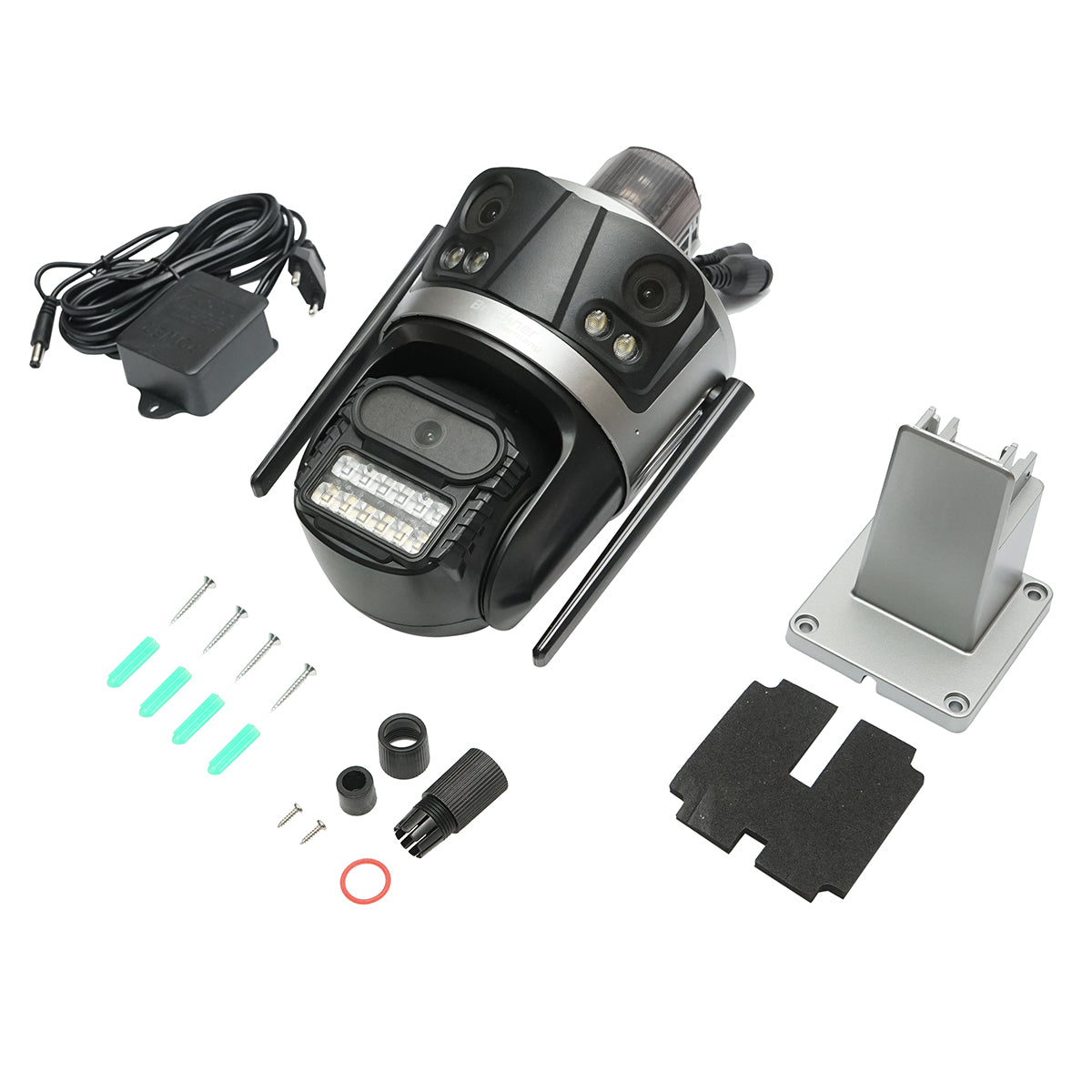 Felügyeleti kamera, 4 lencsével, 3 db 12 MP objektív, dupla CPU vezérlés, P2P WIFI 2.4G, PTZ, mozgásérzékelő, éjjellátás, AI emberi jelenlét felismerés, iCSee alkalmazás