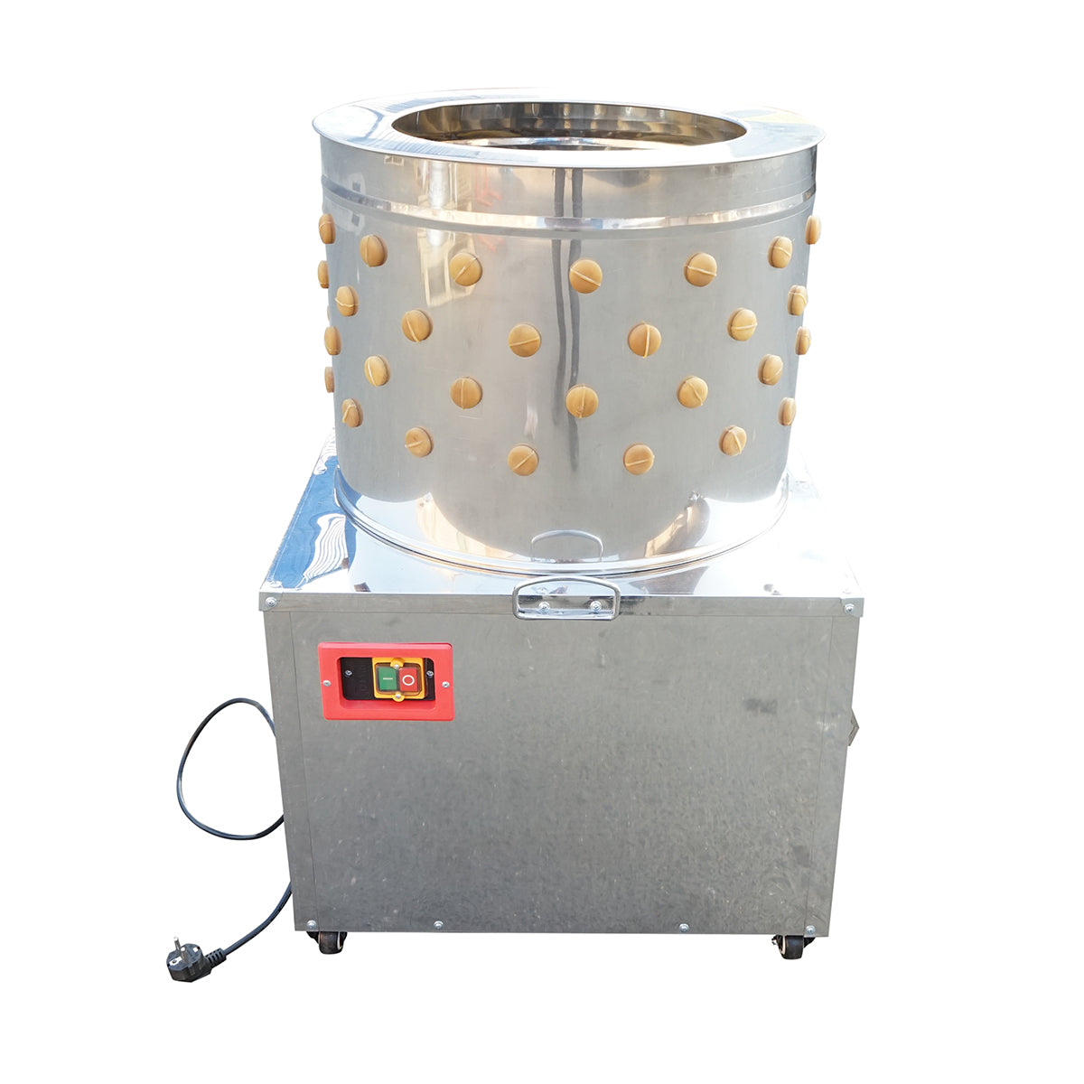 Elektromos baromfi kopasztó, rozsdamentes acélból, 1500 W, 220 V, max. kapacitás 4 szárnyas, 157 gumiujj, 180 ford./perc, IP68 védelemmel