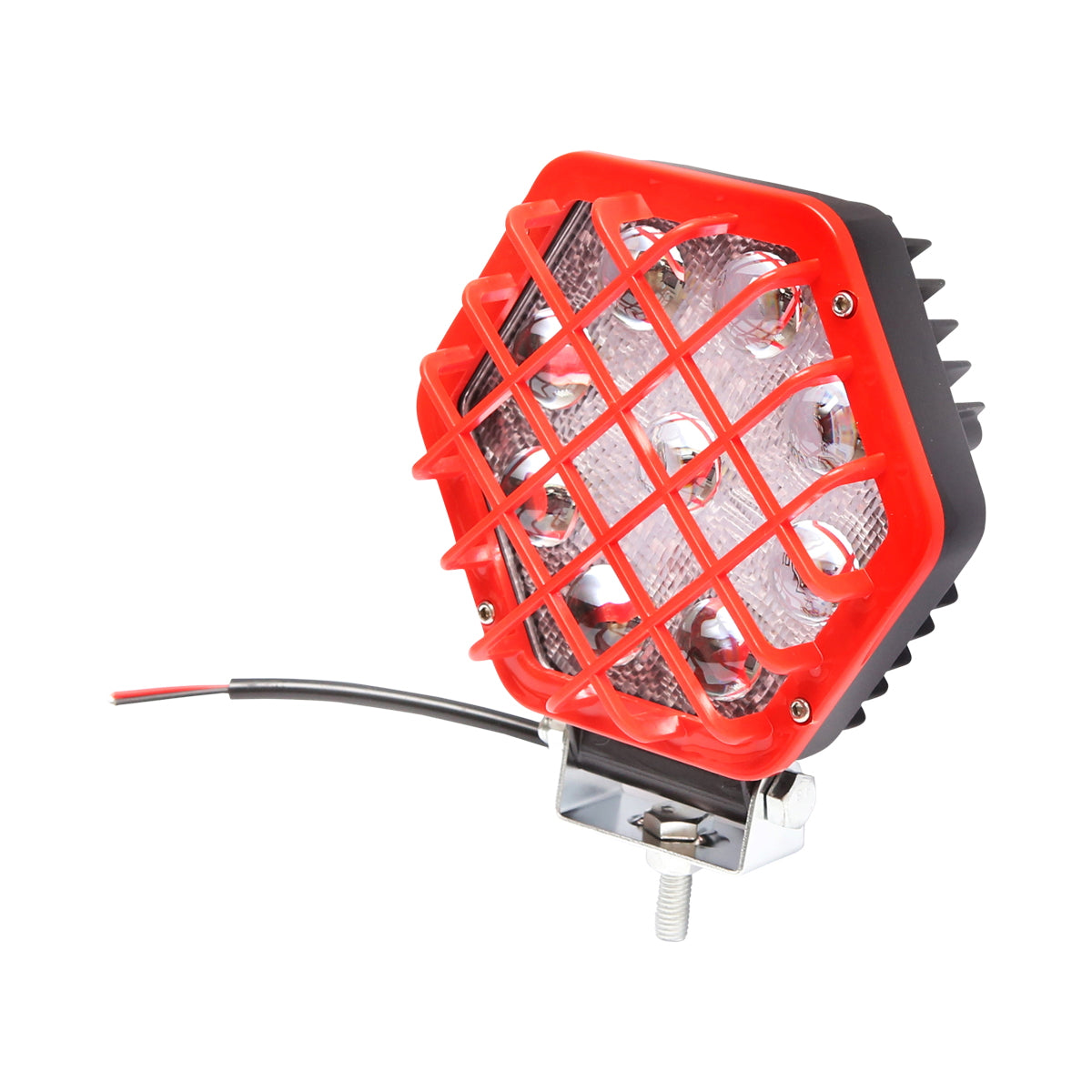 Hatszögletű reflektor, piros műanyag ráccsal, 9 LED, 30° sugárzási szög, DC 10–80V, 27W, Breckner Germany