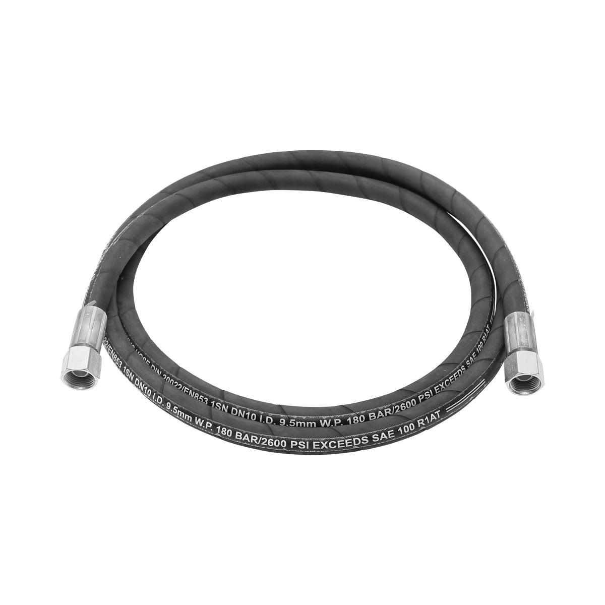 Magasnyomású tömlő 2SN DN10, hidraulikusan préselt csatlakozókkal, hossza 2700 mm (M20×20 redukcióval)