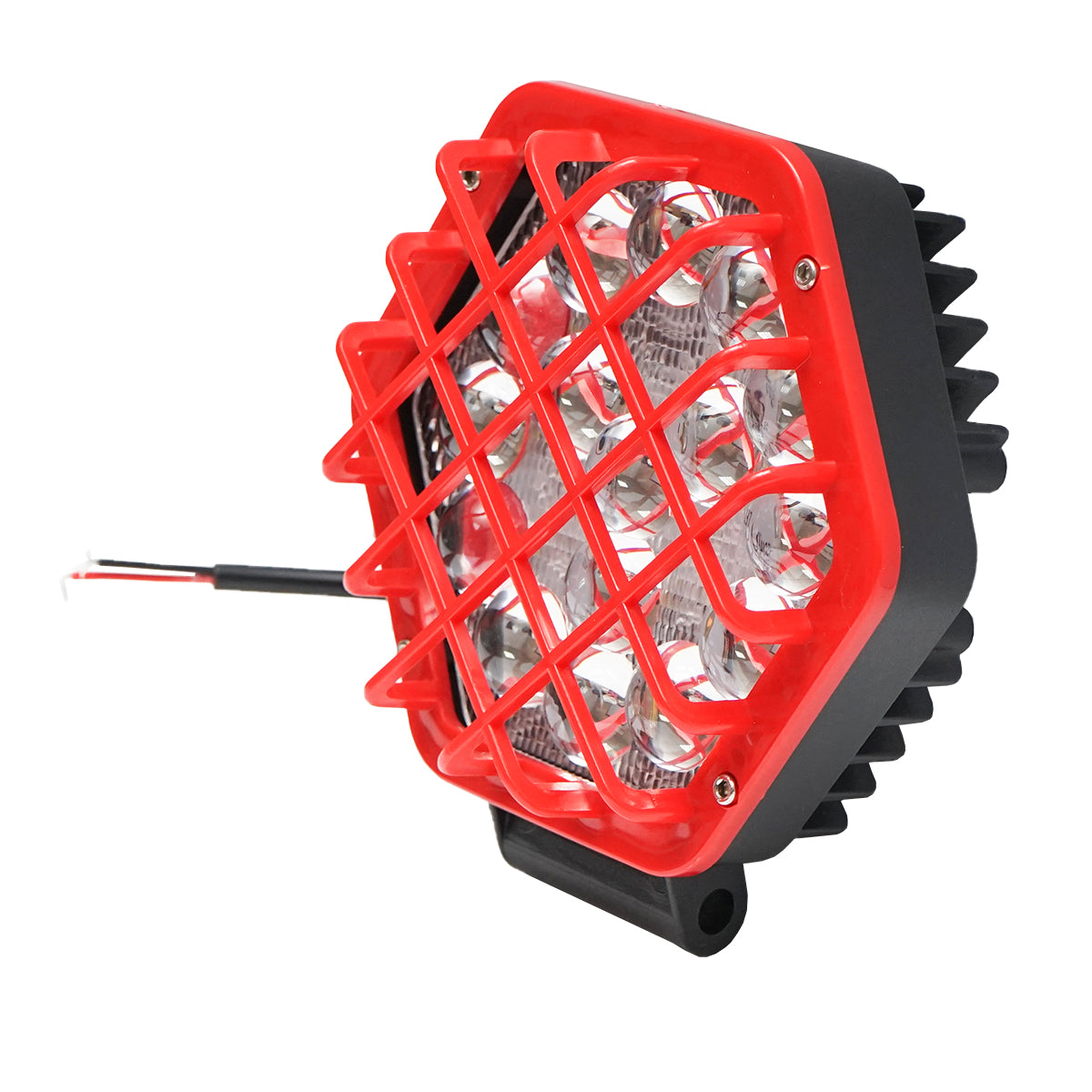 Lámpa / spot reflektor, piros műanyag ráccsal, 16 LED, DC 10–80V, 48W, 30° sugárzási szög, Breckner Germany
