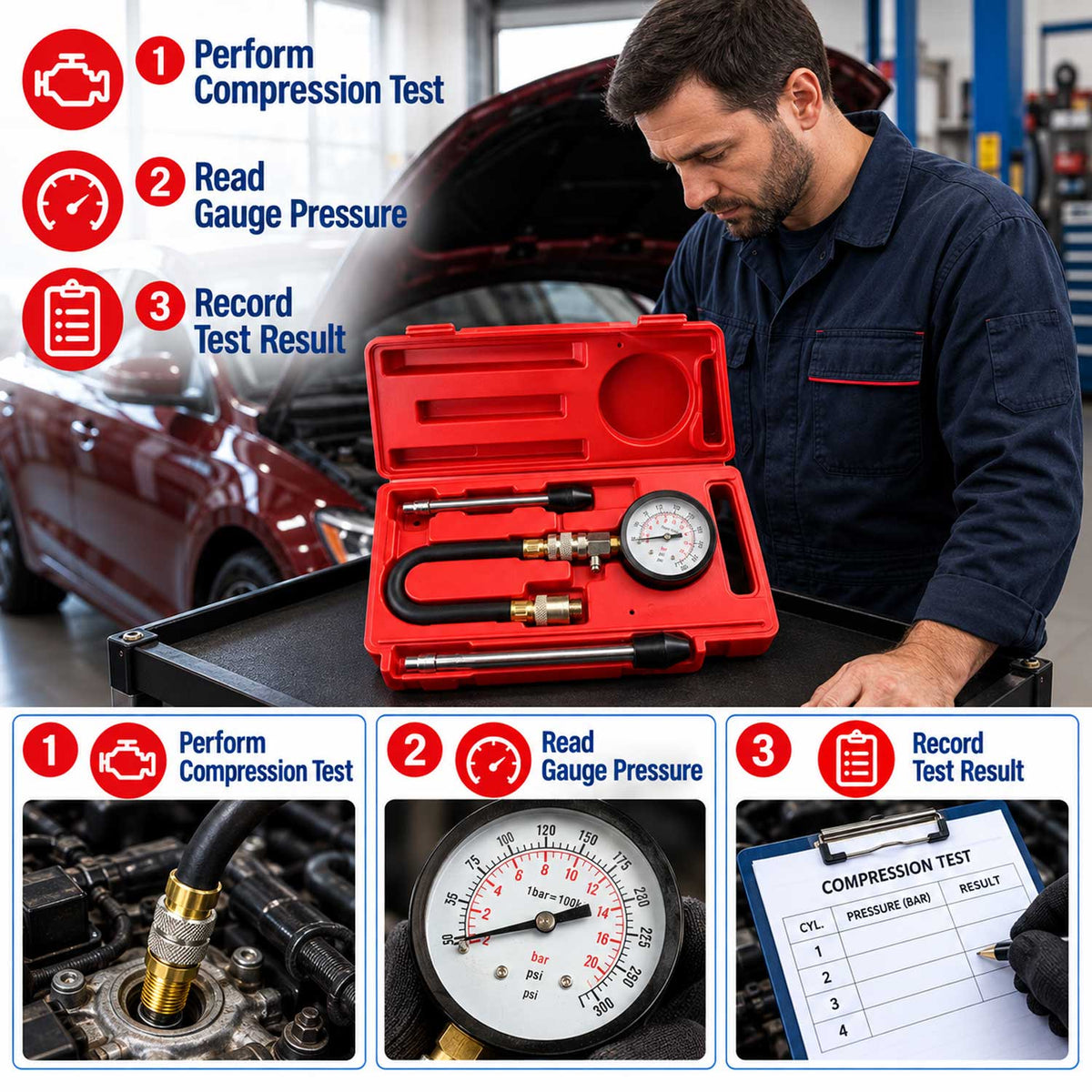 BenzINNYomásmérő készlet GEBO TOOLS