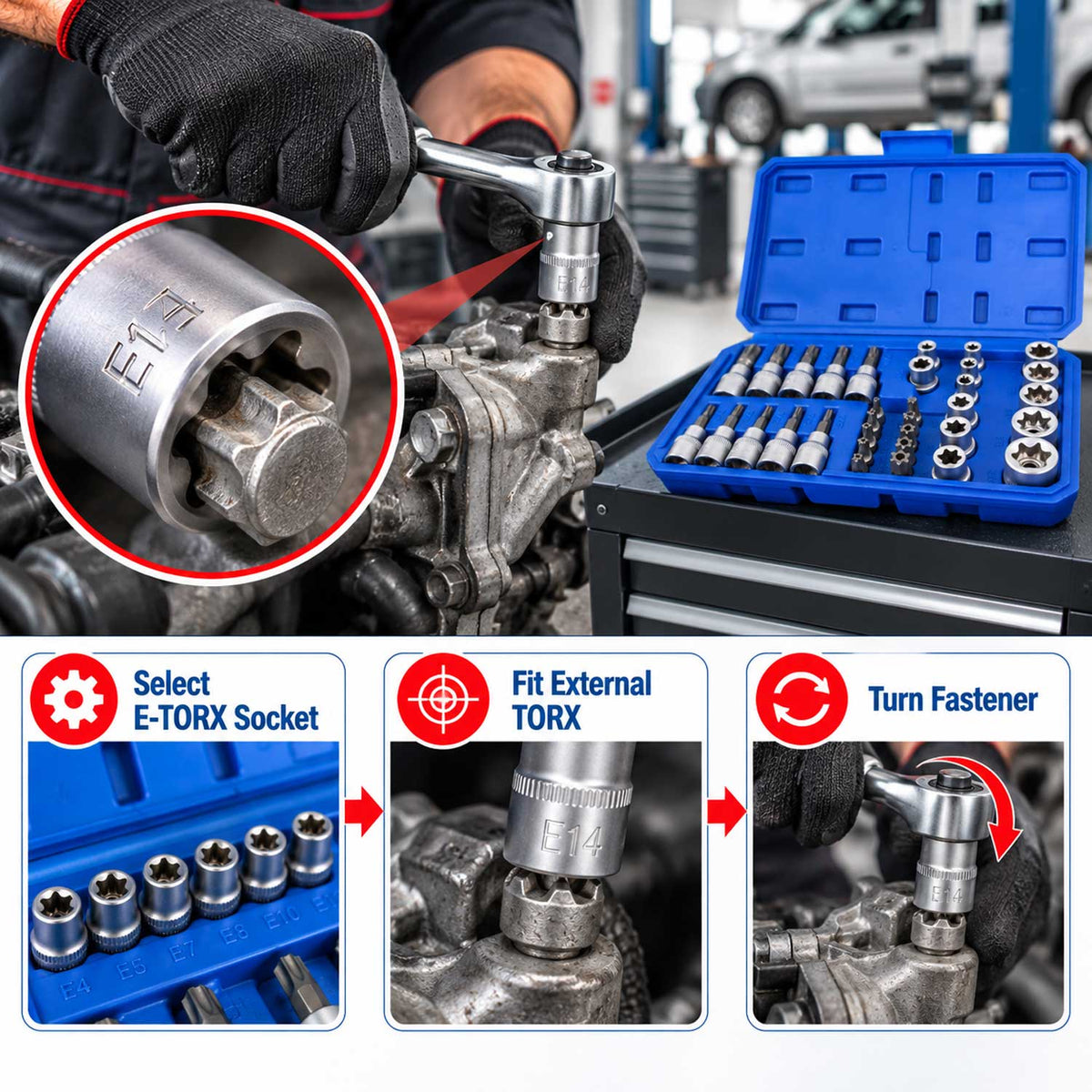 Dugókulcs készlet e-profil TORX 3/8" 34 db t10-t60 e4-e20 GEBO TOOLS