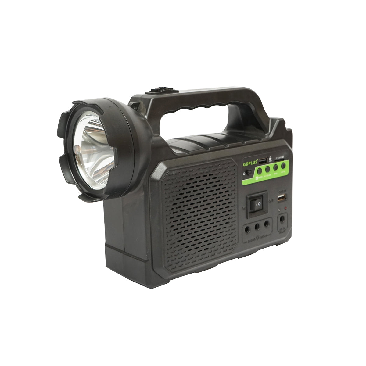 Hordozható LED világítási készlet 3 izzóval/projektorral, FM rádióval, MP3-mal, napelemmel és 3.7V, 4500 mAh akkumulátorral, horgászathoz, kempingezéshez, GD-P30FM