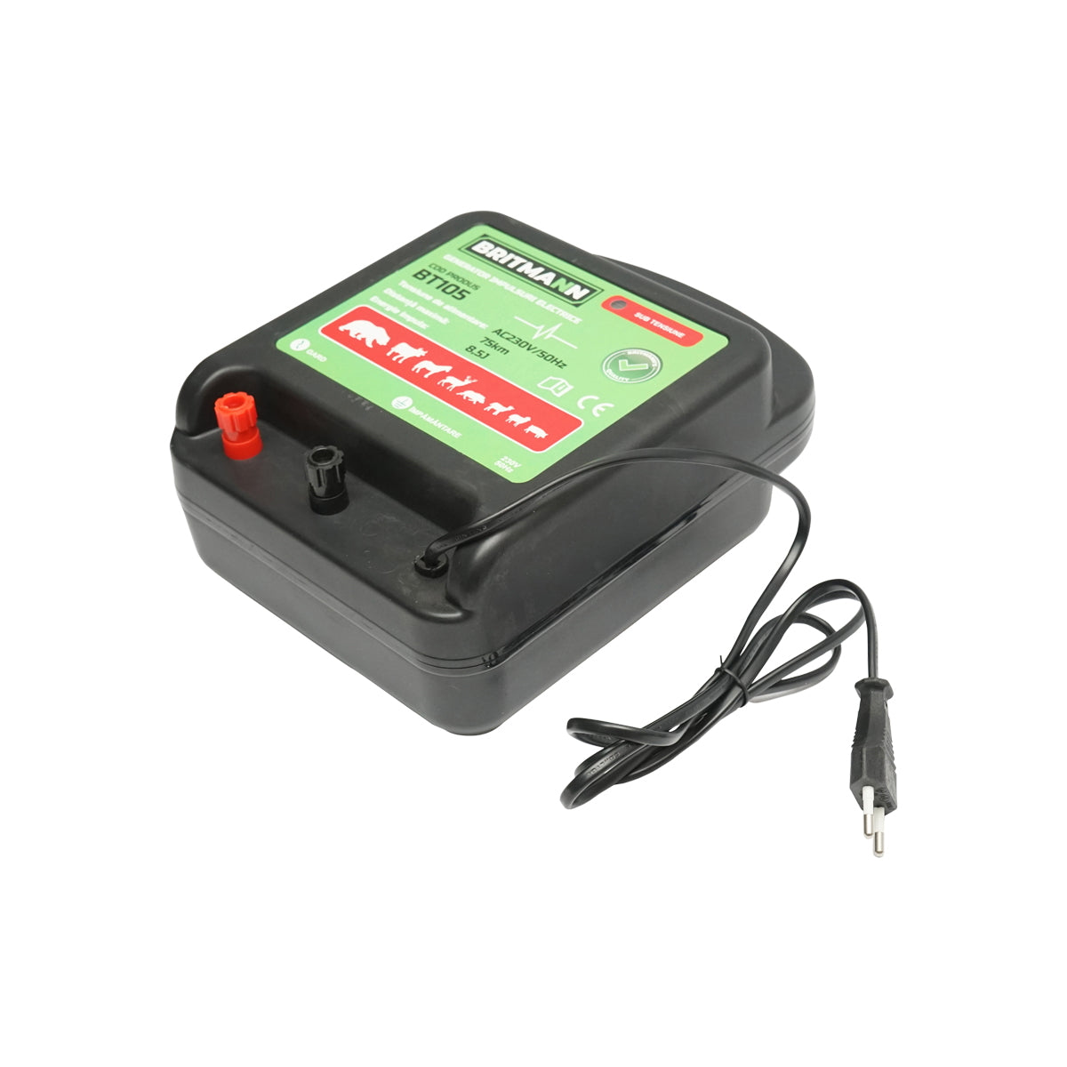 Impulzusgenerátor elektromos kerítéshez, AC 230 V / 50 Hz, 8,5 Joule, 75 km hatótáv, Britmann
