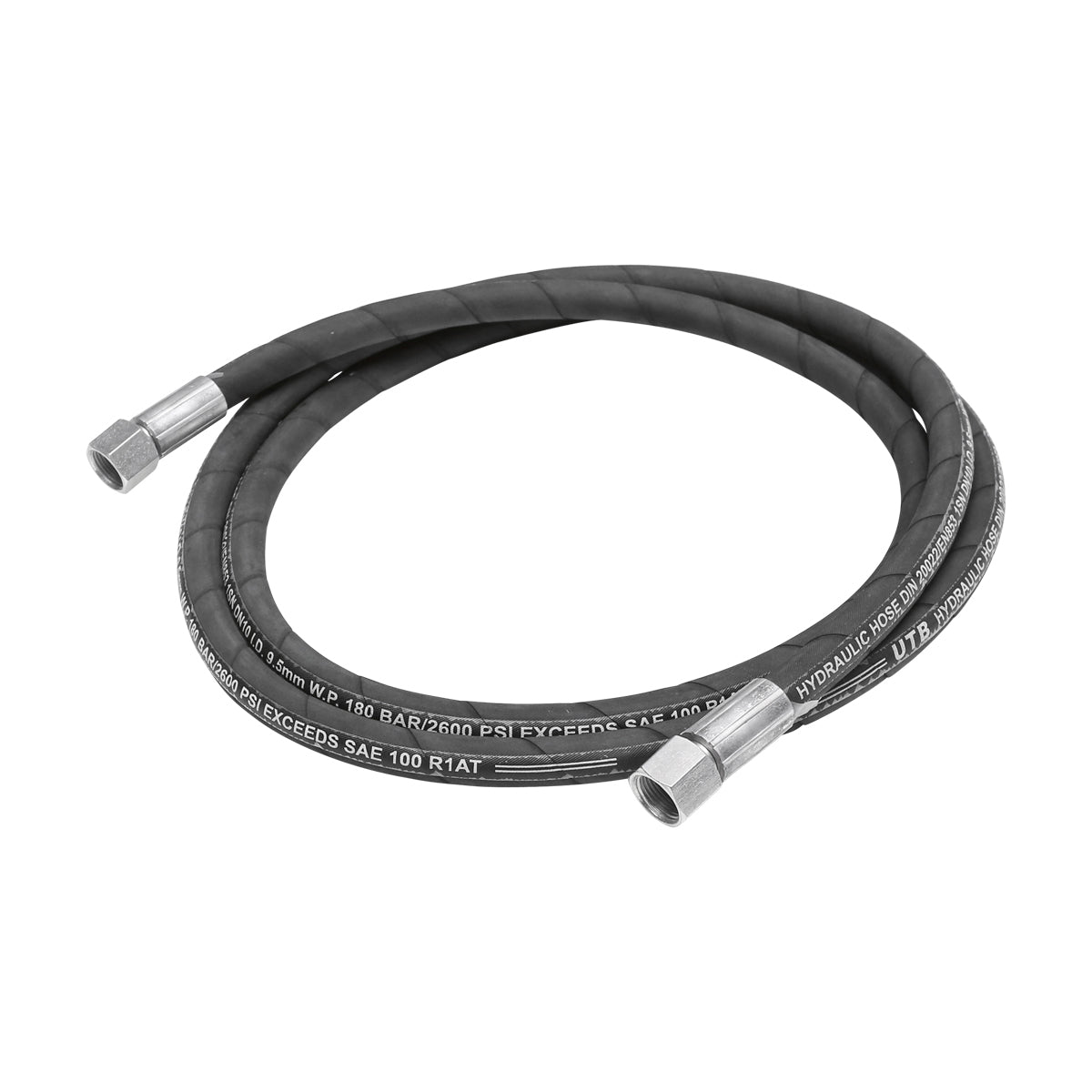 Magasnyomású tömlő 2SN DN10, hidraulikusan préselt csatlakozókkal, hossza 2700 mm (M20×20 redukcióval)