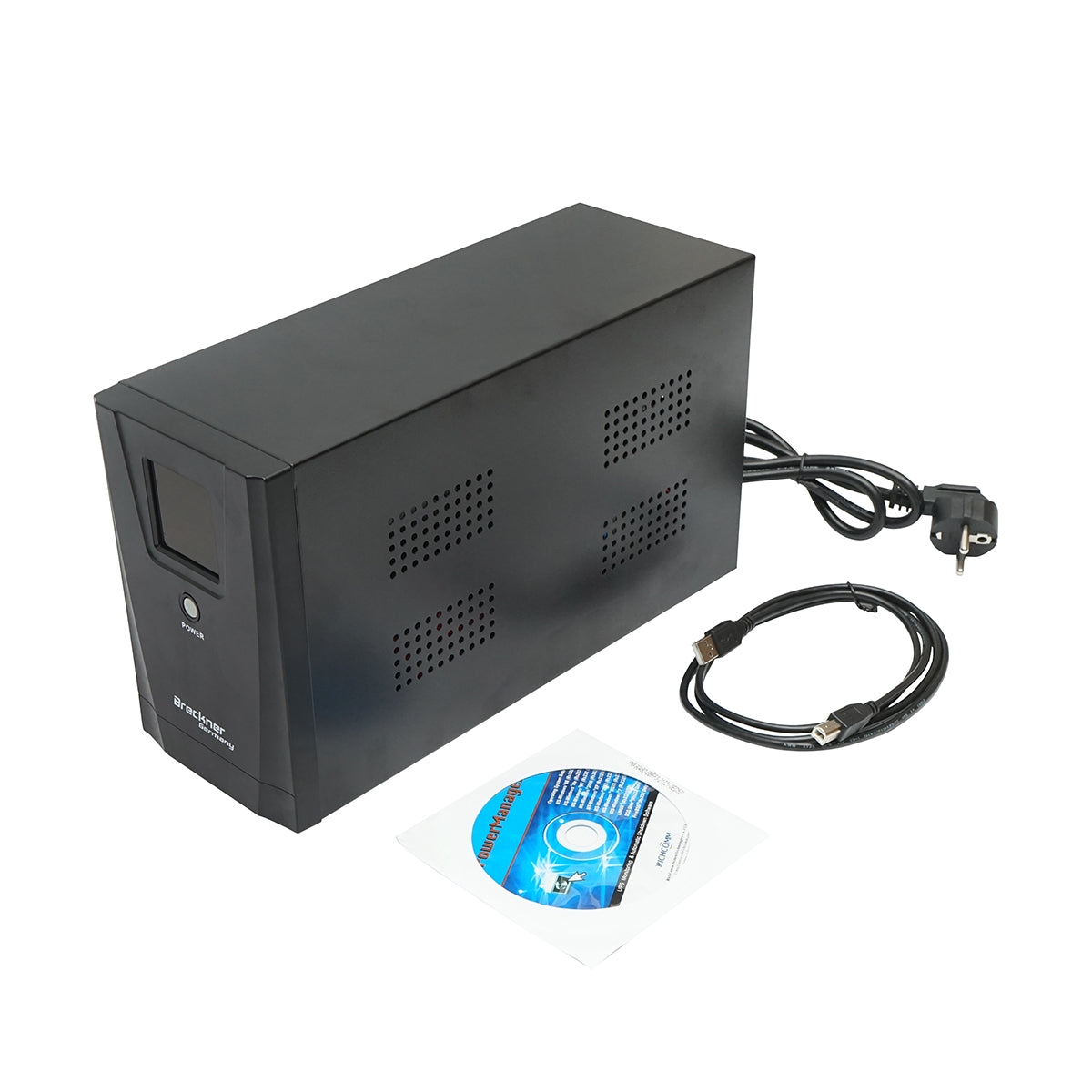 UPS 2000VA/1200W 2x9Ah akkumulátorokkal és 2 shuko aljzattal, LCD, USB, AVR Breckner Germany