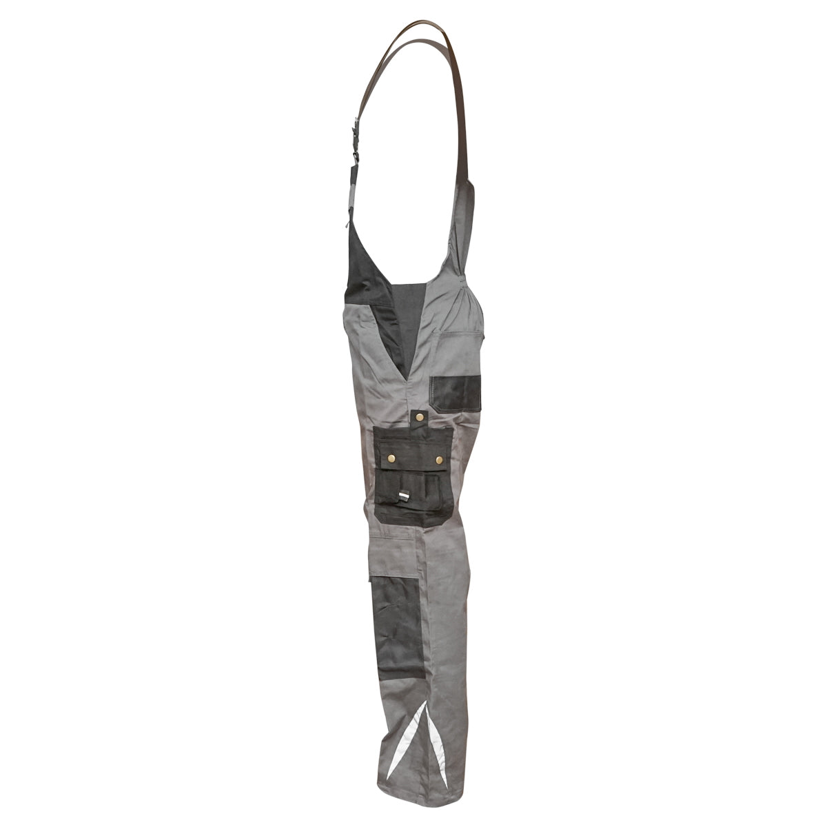 Mellrészes munkásnadrág (kantáros nadrág), poliészter és pamut anyagból, szürke-fekete, XL méret, Breckner Germany