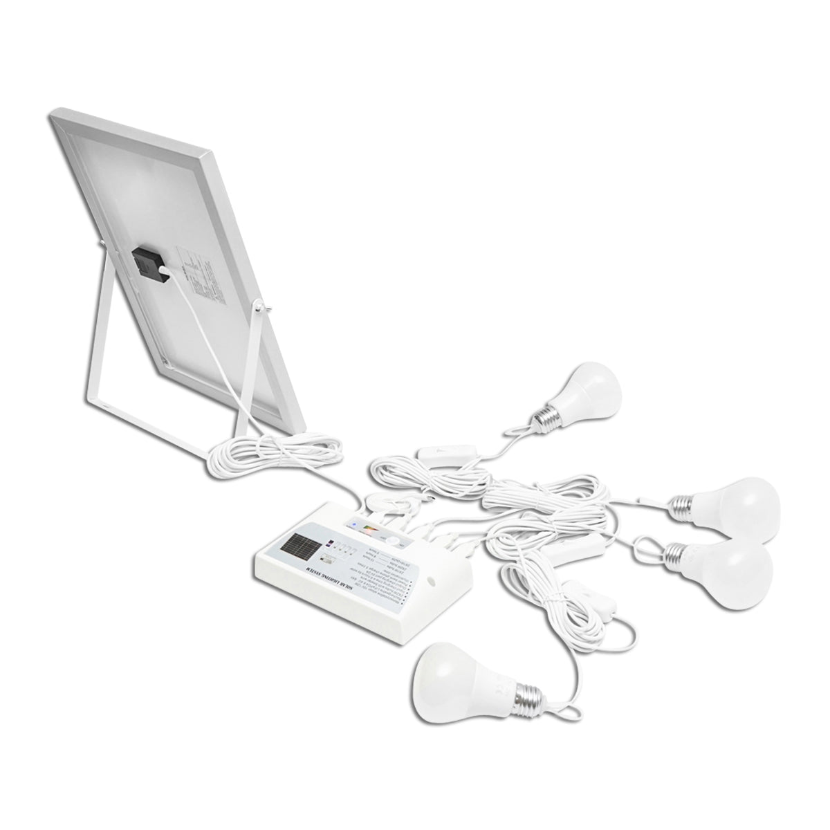 Világítási rendszer 4 db LED izzóval, 9V / 12W napelemmel és 1xUSB telefon töltéshez, Breckner Germany