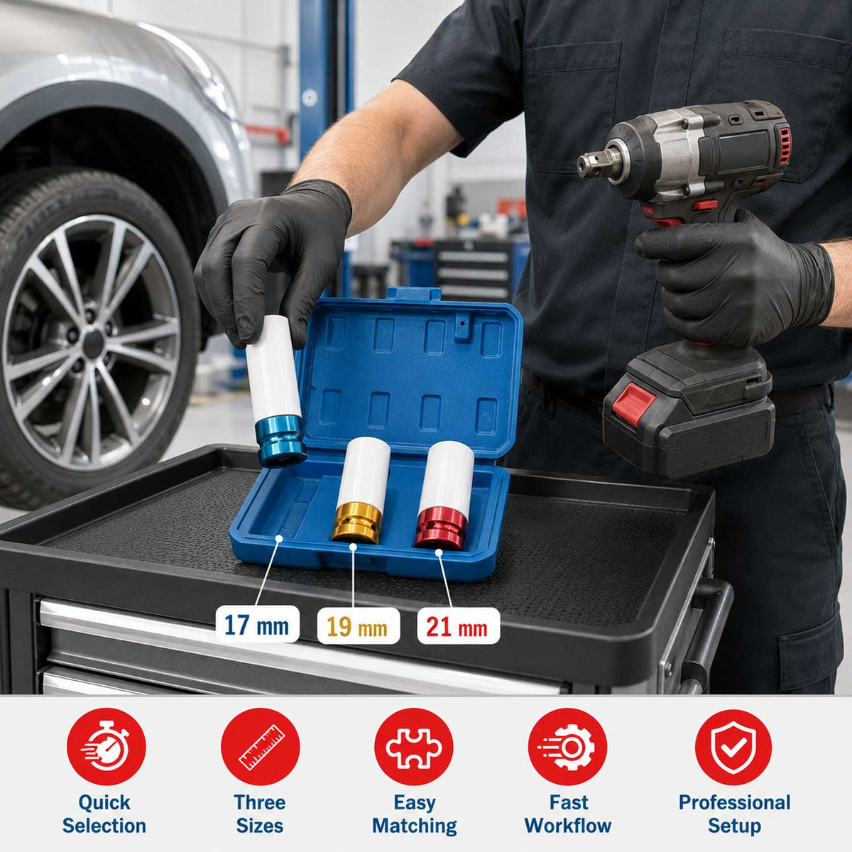 Felni dugókulcs készlet alumínium felnikhez bevonattal 7 19 21 mm GEBO TOOLS
