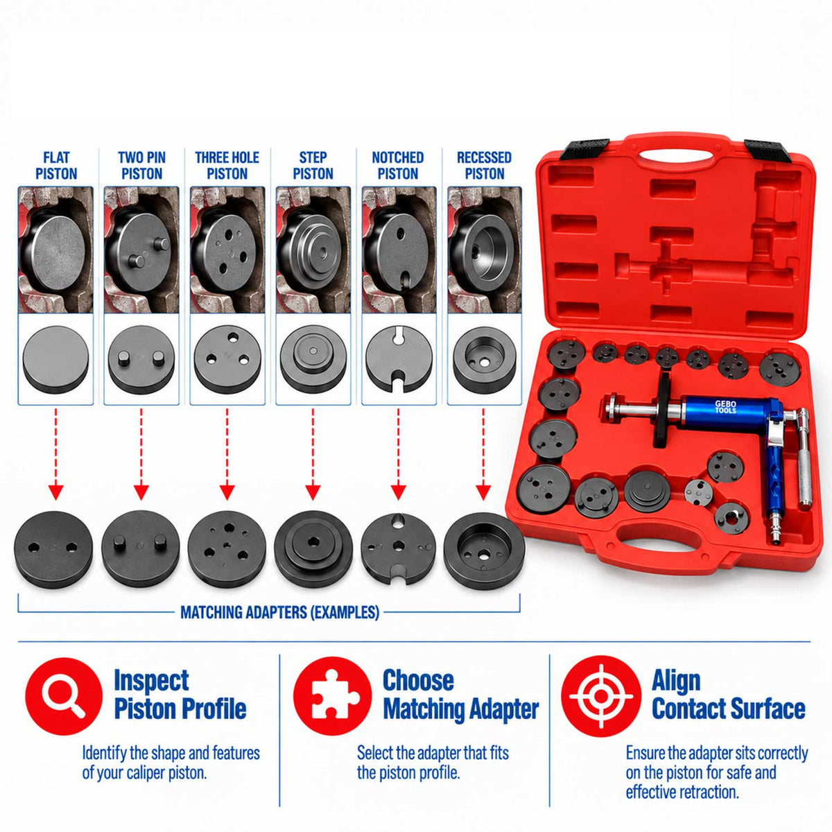 Fékmunkahenger visszanyomó készlet 16 db GEBO TOOLS