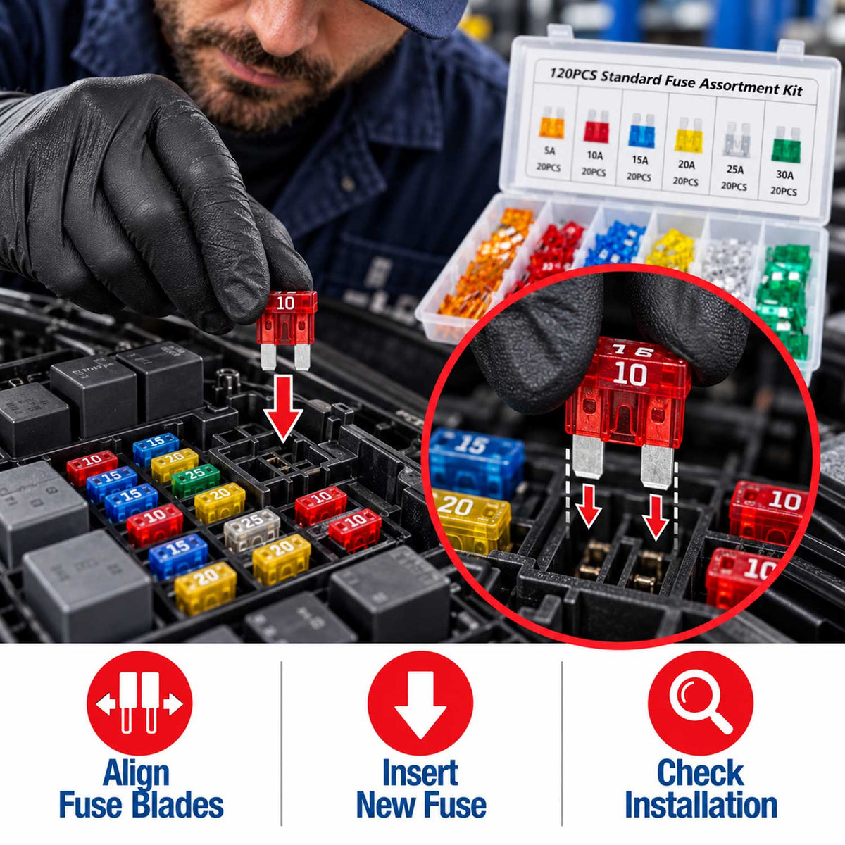 Biztosíték készlet autókhoz 5-30 amp 120 darab GEBO TOOLS