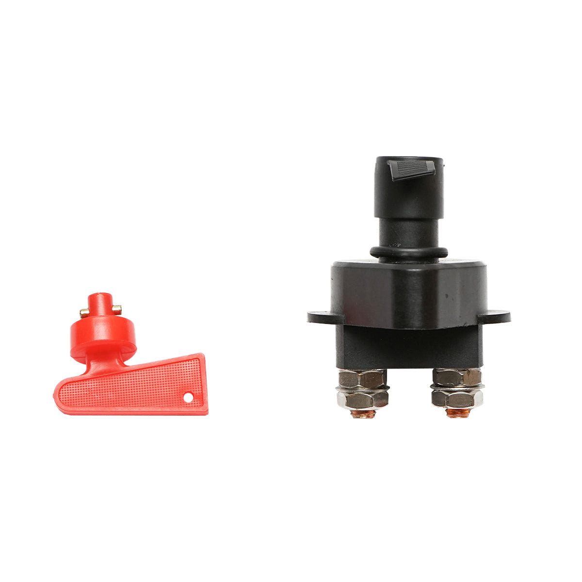 Főkapcsoló 12/24V, réz M10 csatlakozóval, műanyag kulccsal és védőkupakkal, 65 mm rögzítési távolság, Breckner Germany