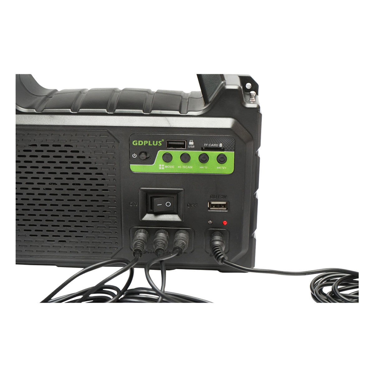 Hordozható LED világítási készlet 3 izzóval/projektorral, FM rádióval, MP3-mal, napelemmel és 3.7V, 4500 mAh akkumulátorral, horgászathoz, kempingezéshez, GD-P30FM