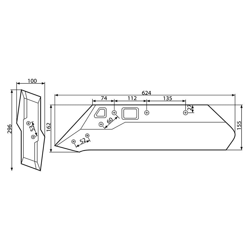 Bal oldali csoroszlya vésőheggyel 622213/L Kuhn 162x624 mm