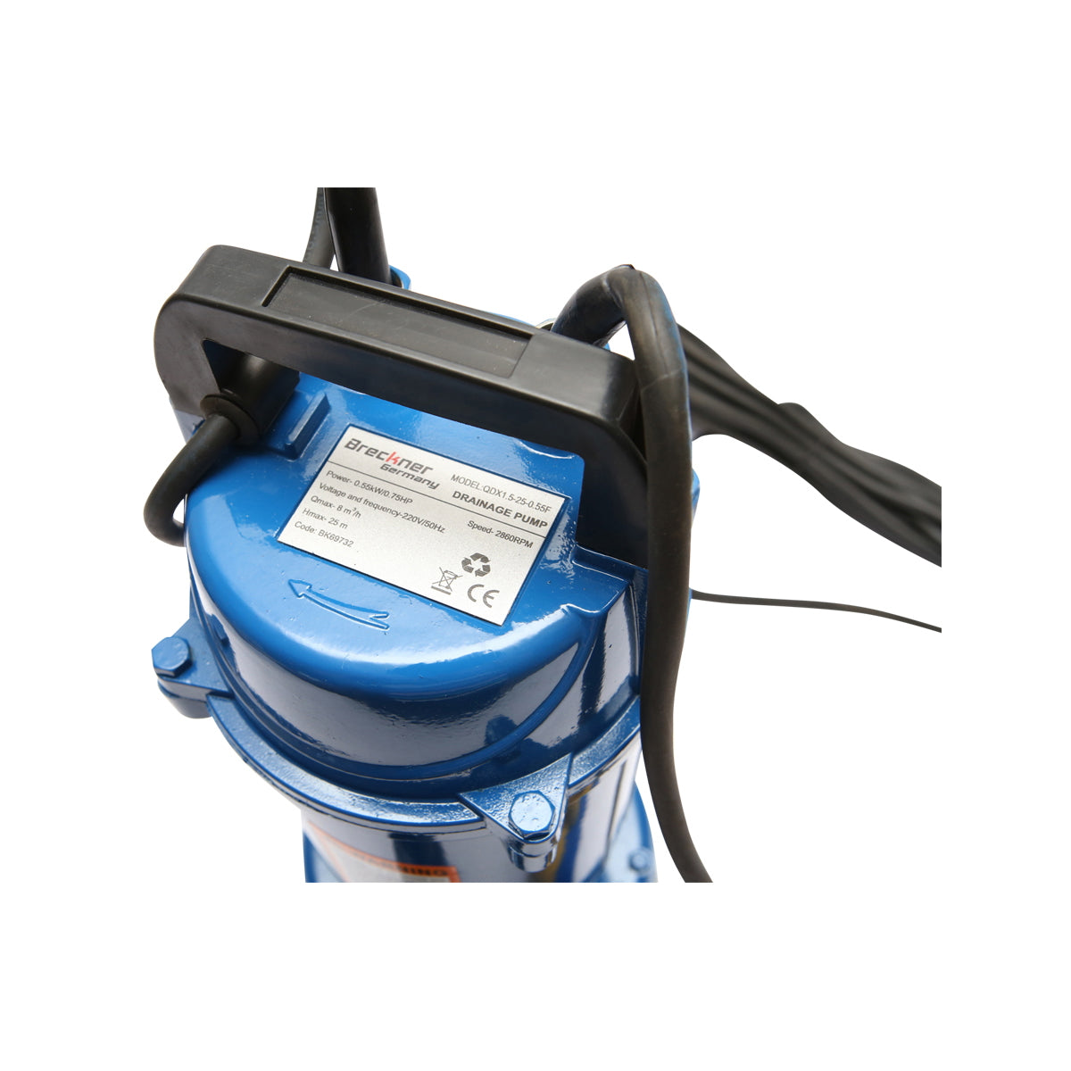 BÚVÁRSZIVATTYÚ ÚSZÓVAL, SZENNYVÍZHEZ 550W, 133L/MIN, 20M MÉLYSÉG, 220V, QDX1.5-25-0.55F BRECKNER GERMANY