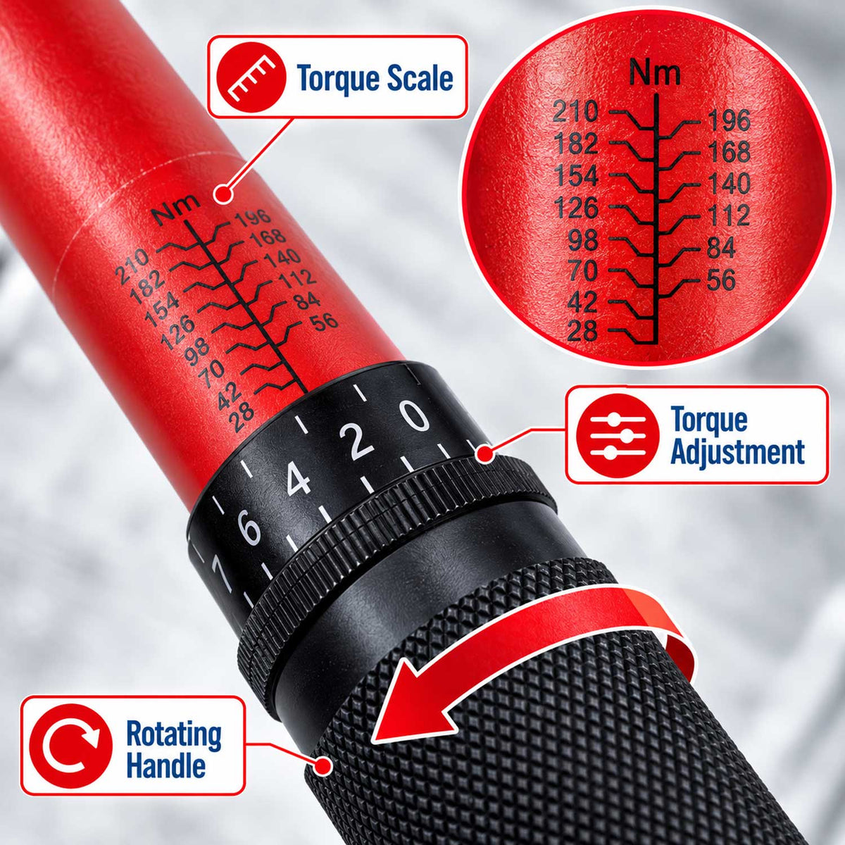 Nyomatékkulcs 1/2" 28-210 NM GEBO TOOLS
