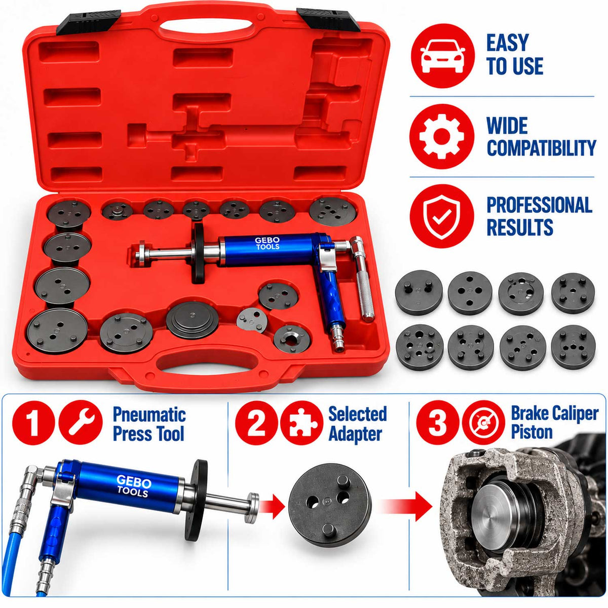 Fékmunkahenger visszanyomó készlet 16 db GEBO TOOLS
