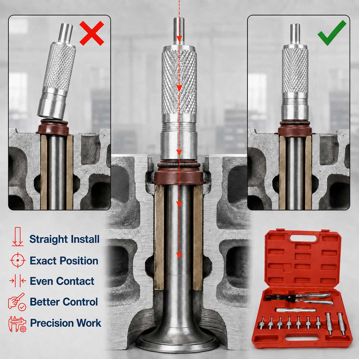 Szelepszárszimering szerelő fogó és adapter készlet 11 db GEBO TOOLS