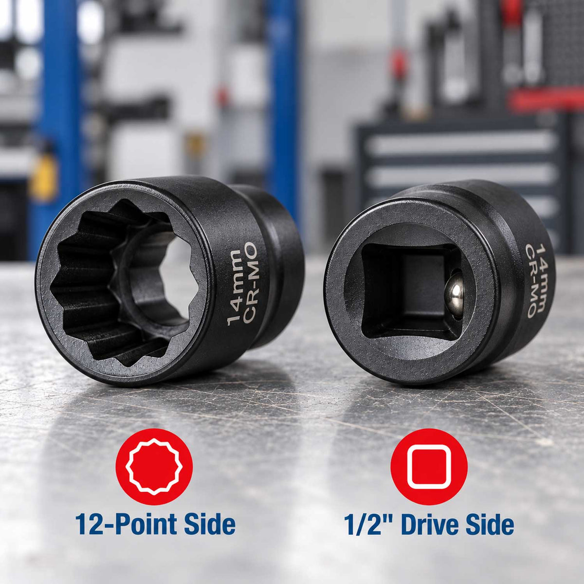 Gépi bi-hexagonális dugókulcs készlet rövid 10 db 1/2" 12 oldal