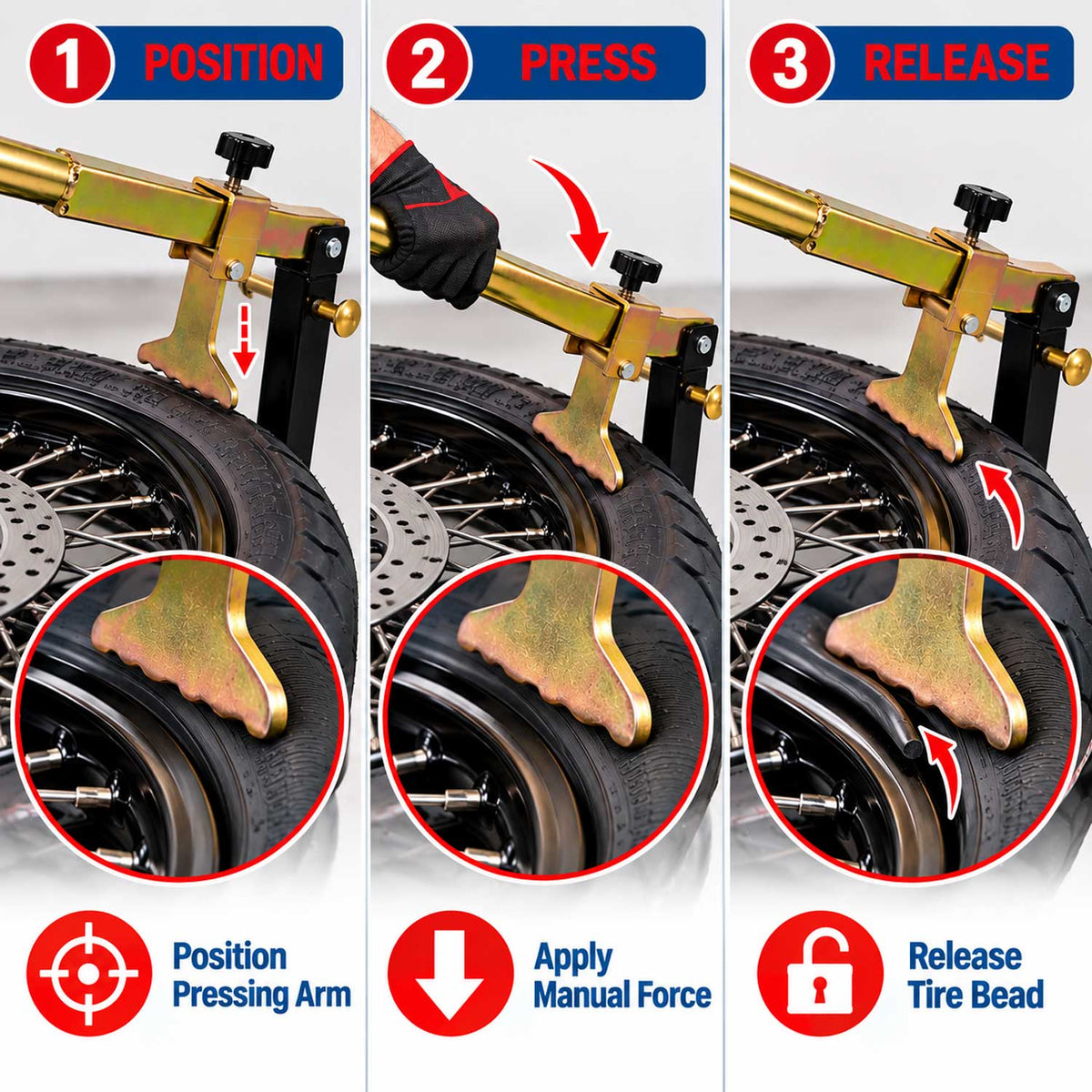 Kézi motorkerékpár gumiszerelő állvány 16" - 21" GEBO TOOLS