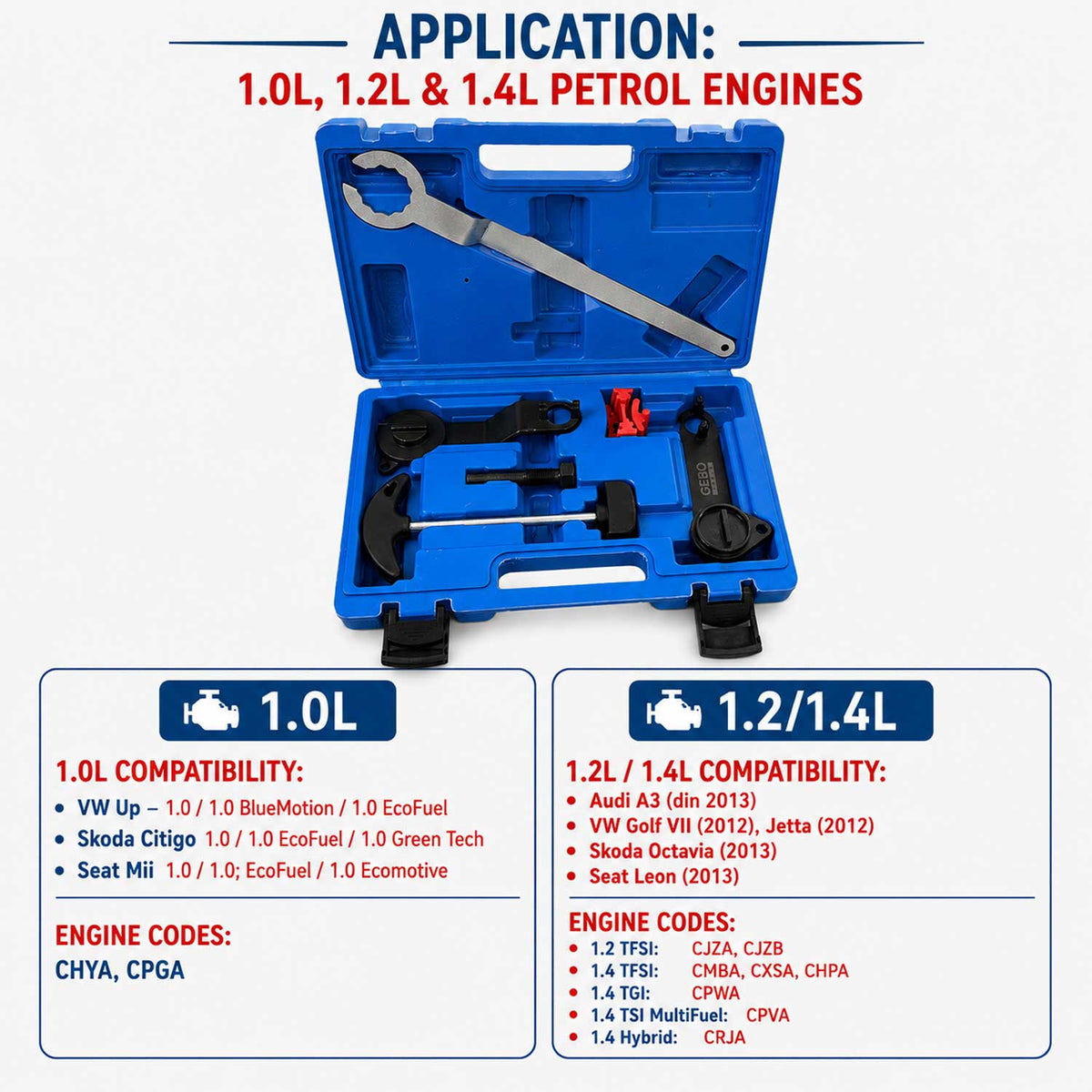 Vezérlésrögzítő készlet VAG 1.0 1.2 1.4 TSI tFSI tgi GEBO TOOLS