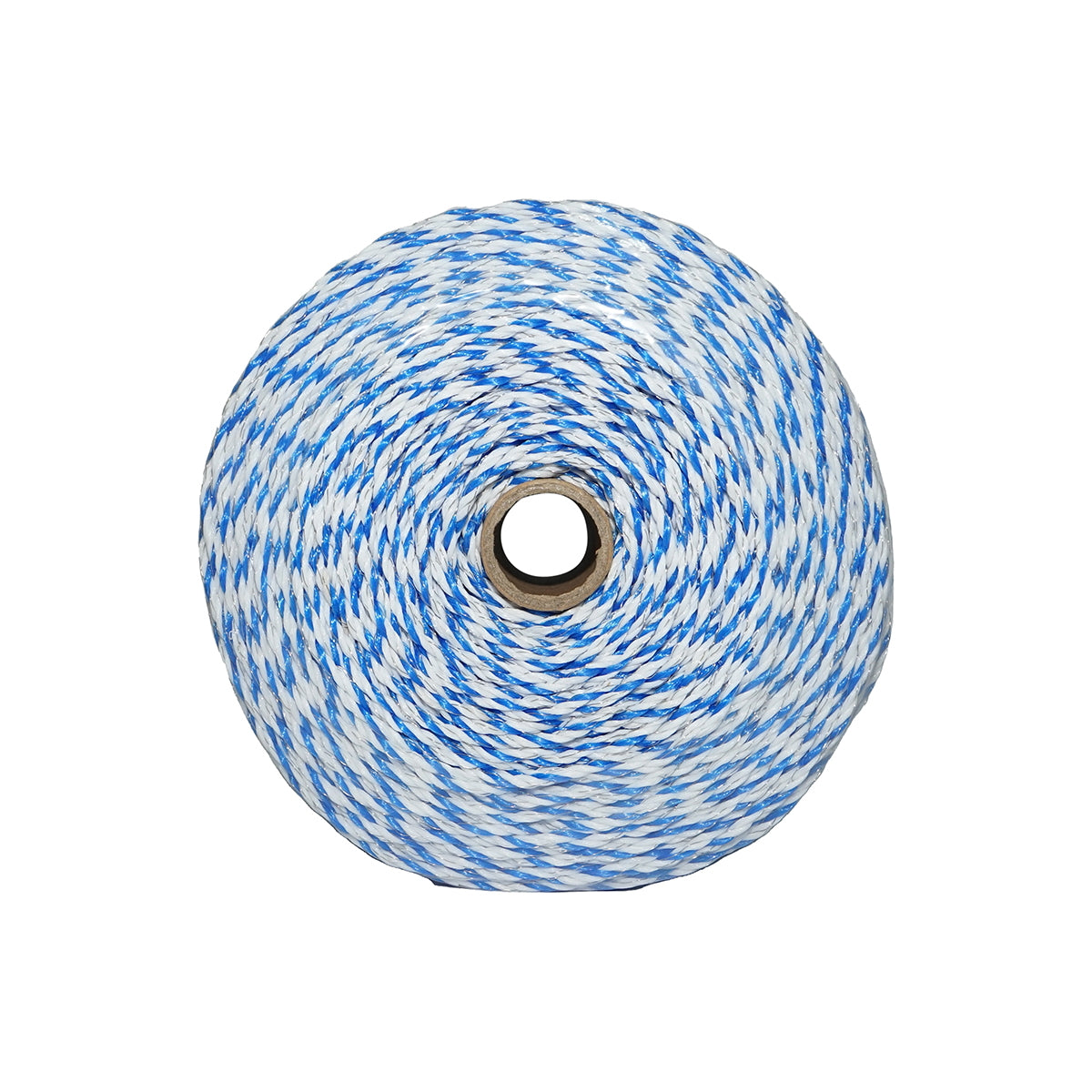 Elektromos kerítés dróttekercs, fehér-kék, 3 mm átmérő, 3×0,2 mm rozsdamentes acél betéttel, ellenállás 7,8 Ohm/m, 500 m, Breckner Germany